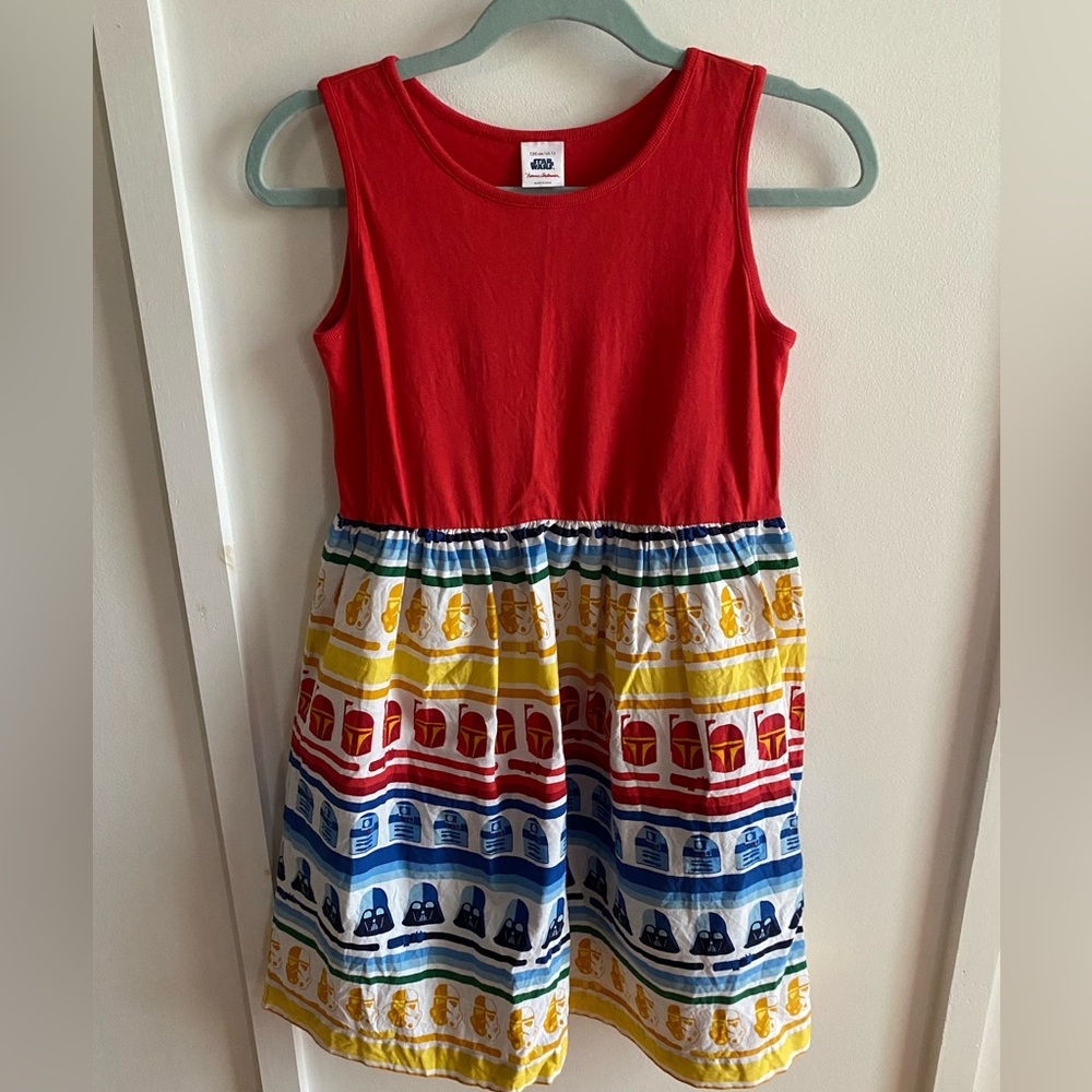 Hanna Andersson Red Tank Dress with Multicolor Striped Print Skirt